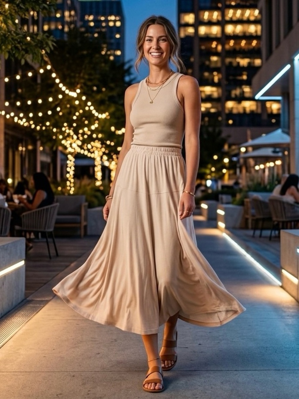 Flowing Maxi Skirt in Neutral Cream